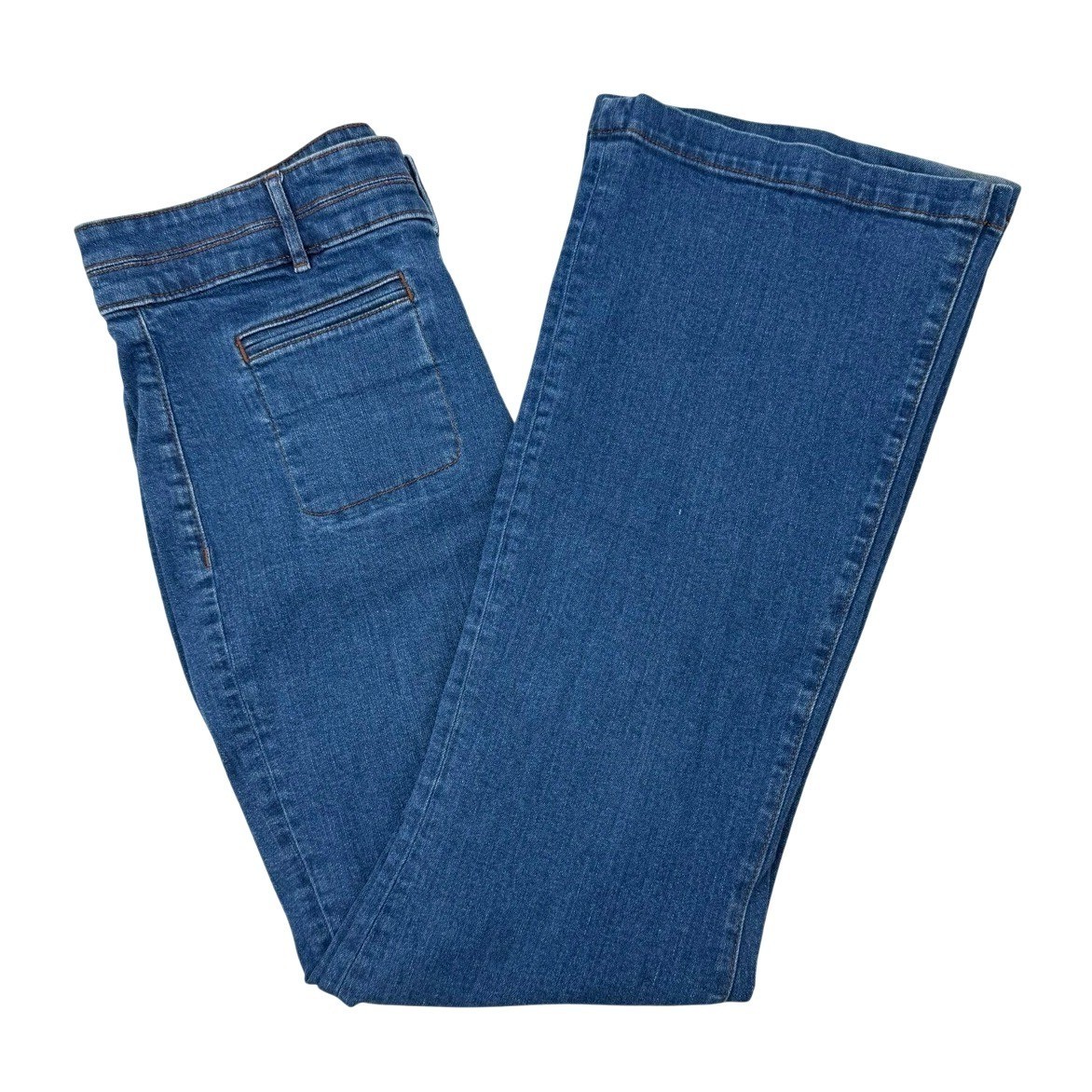 Loft Womens Size 32/14 The Slim Flare Jeans High Rise Denim Sailor Patch Pockets