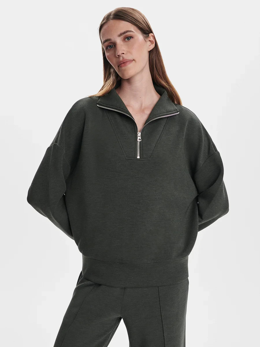 Varley Hawley Half-Zip Sweat in Olive Marl, Size Small
