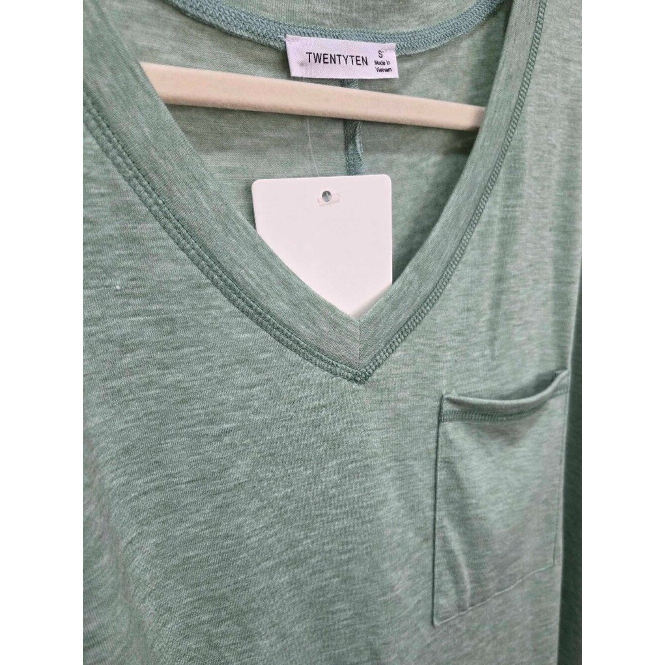 Sage V-Neck Tee With Pocket