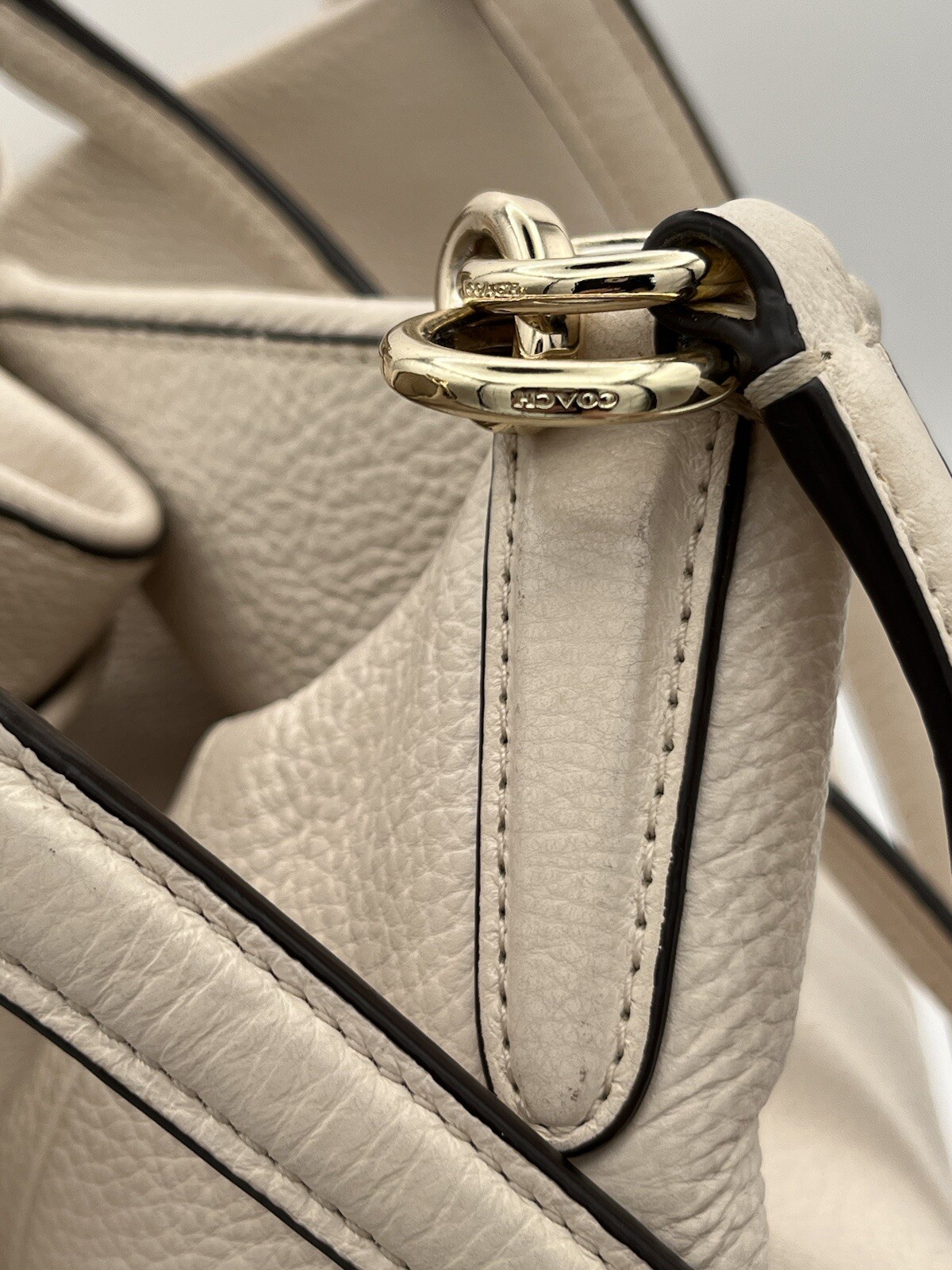 Coach Madison Phoebe Shoulder Bag Bone Pebbled Leather F35723 Compartments 3 Zip