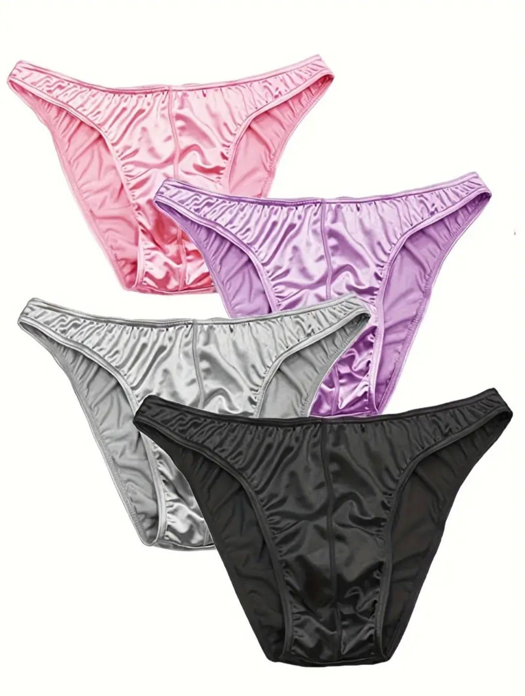 4 Pk Satin Ice Silky Men S M L XL 2XL Stretch Low Rise Briefs Pink Purple Black