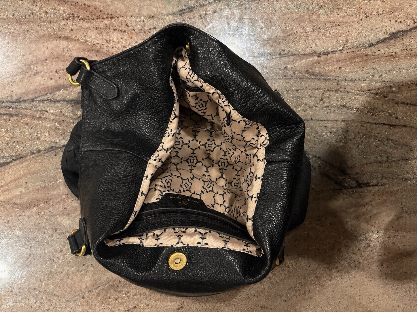 Nanette Lepore Black Pebbled Leather Hobo Shoulder Bag Tassel Gold Hardware