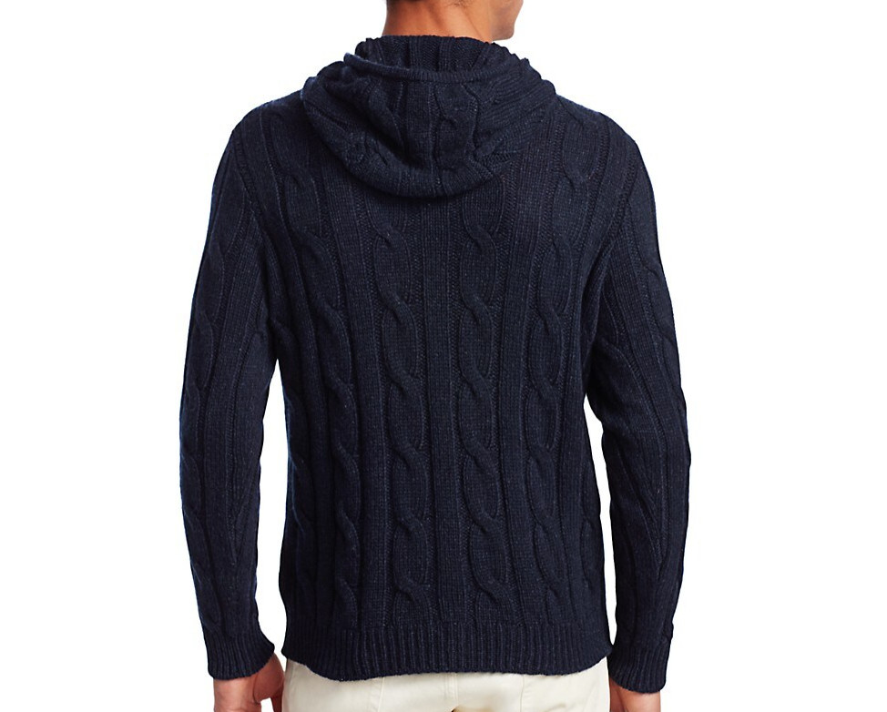 Ralph Lauren Purple Label Mens Navy Cable Knit Cashmere Hoodie Sweater $1,495