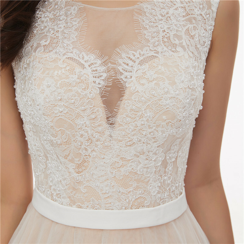 Boho Illusion Lace Beach Wedding Dress Hollow Bridal Gown 2 4 6 8 10 12 14 16+