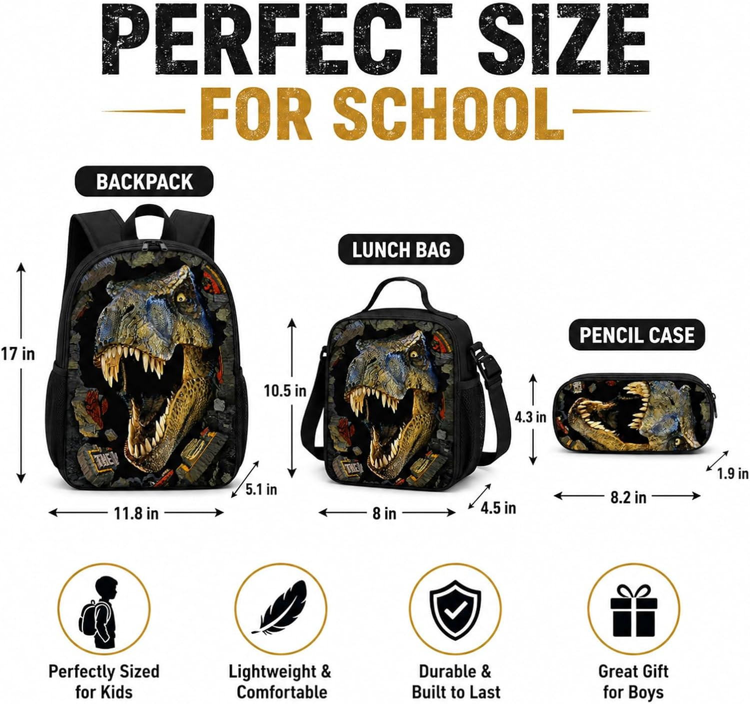 Dinosaur Backpack with Lunch Box, for Boys Aged 5–7 – Jurassic T. Rex Fan Favori