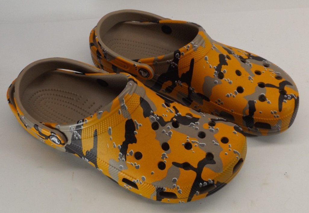 Mens 13 Crocs Classic Clog Shoes Duck Camo Classic Orange Tan Black White