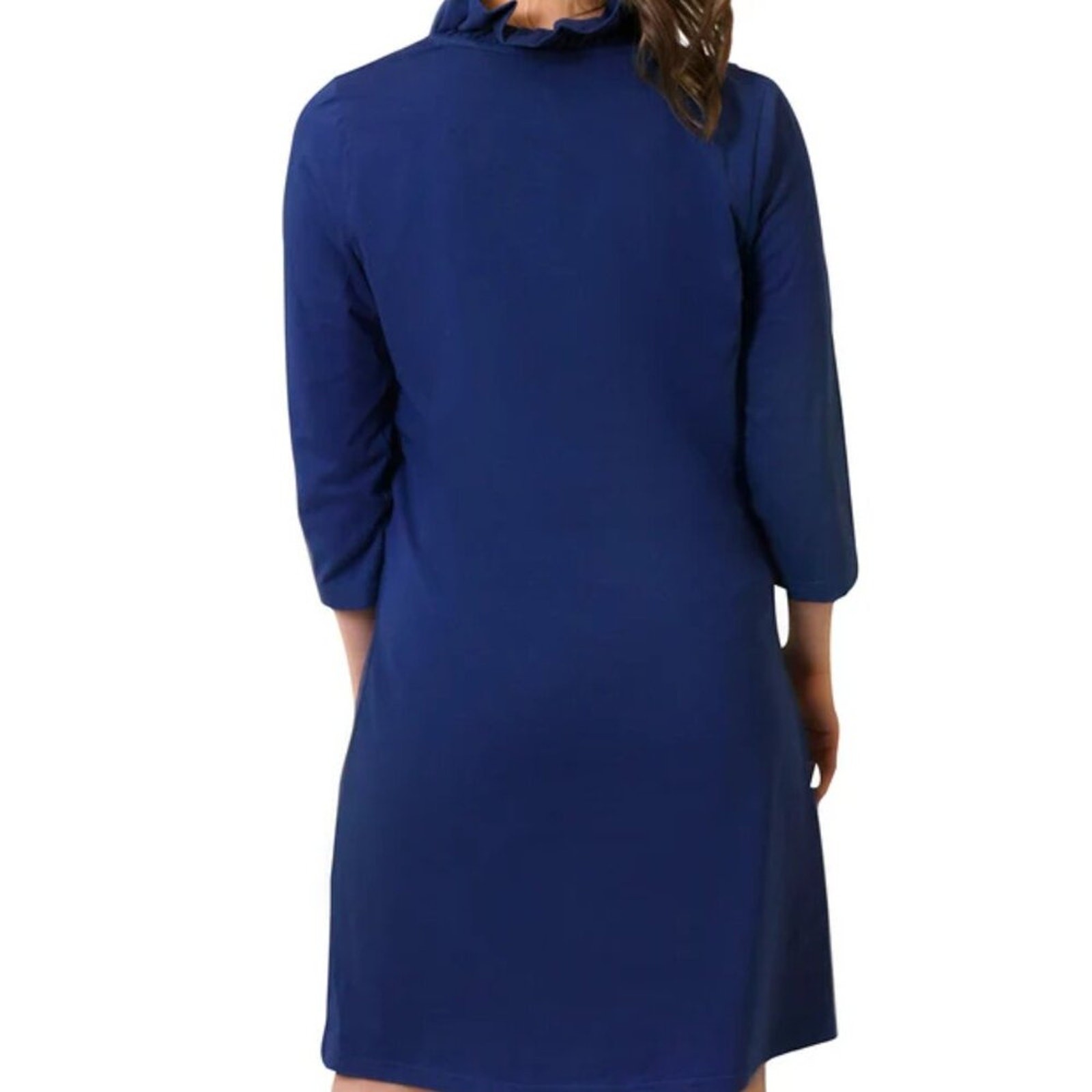 NWT Ana Clare Sophia Ruffle Neck Dress Navy XS