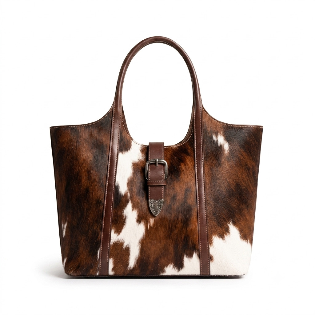 Genuine Cowhide Hair on Brown White Tote Bag Western Hobo Leather Satchel Purse