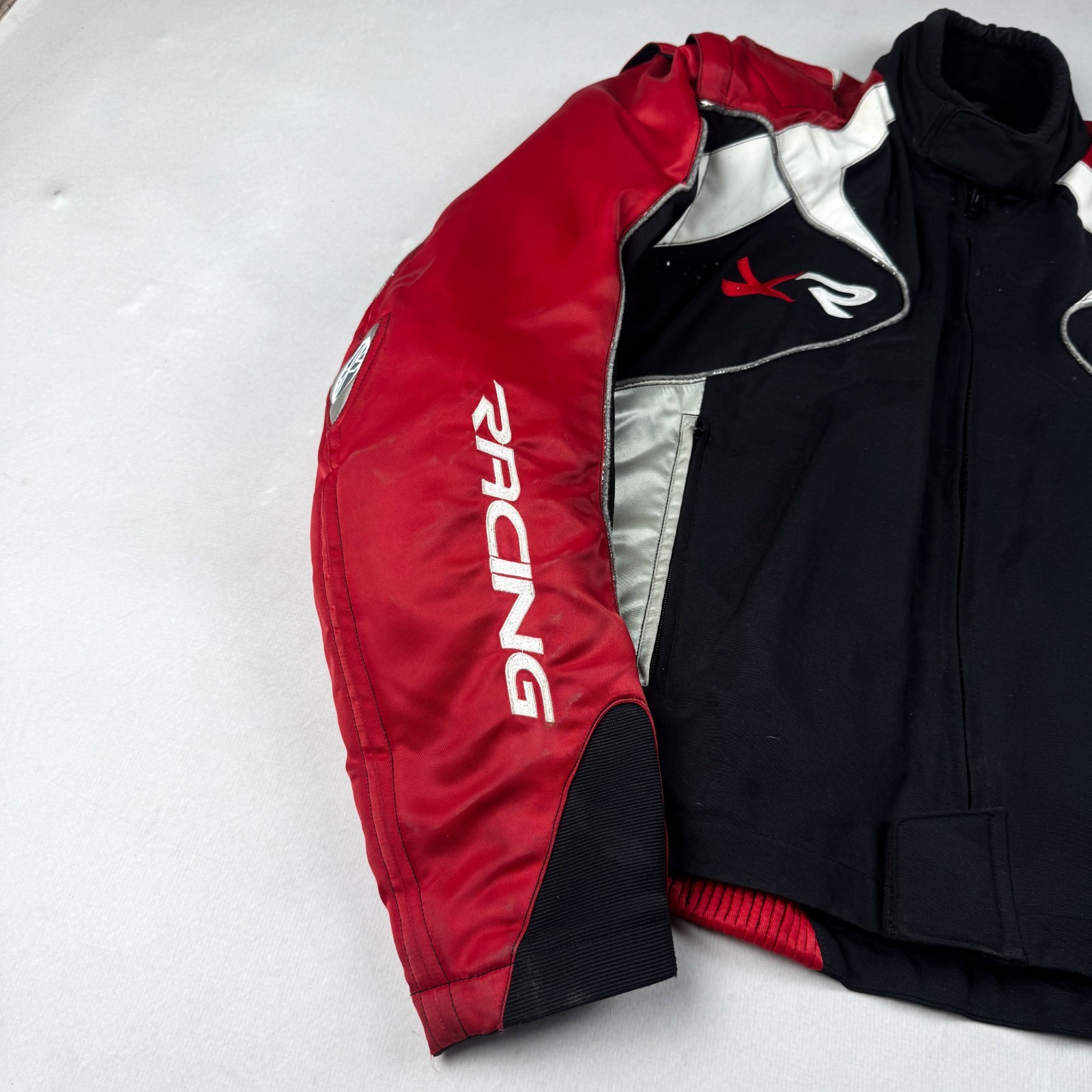Mens Vintage IXS Racing Motorcycle Jacket Red Black Moto Biker Padded Y2K Racing