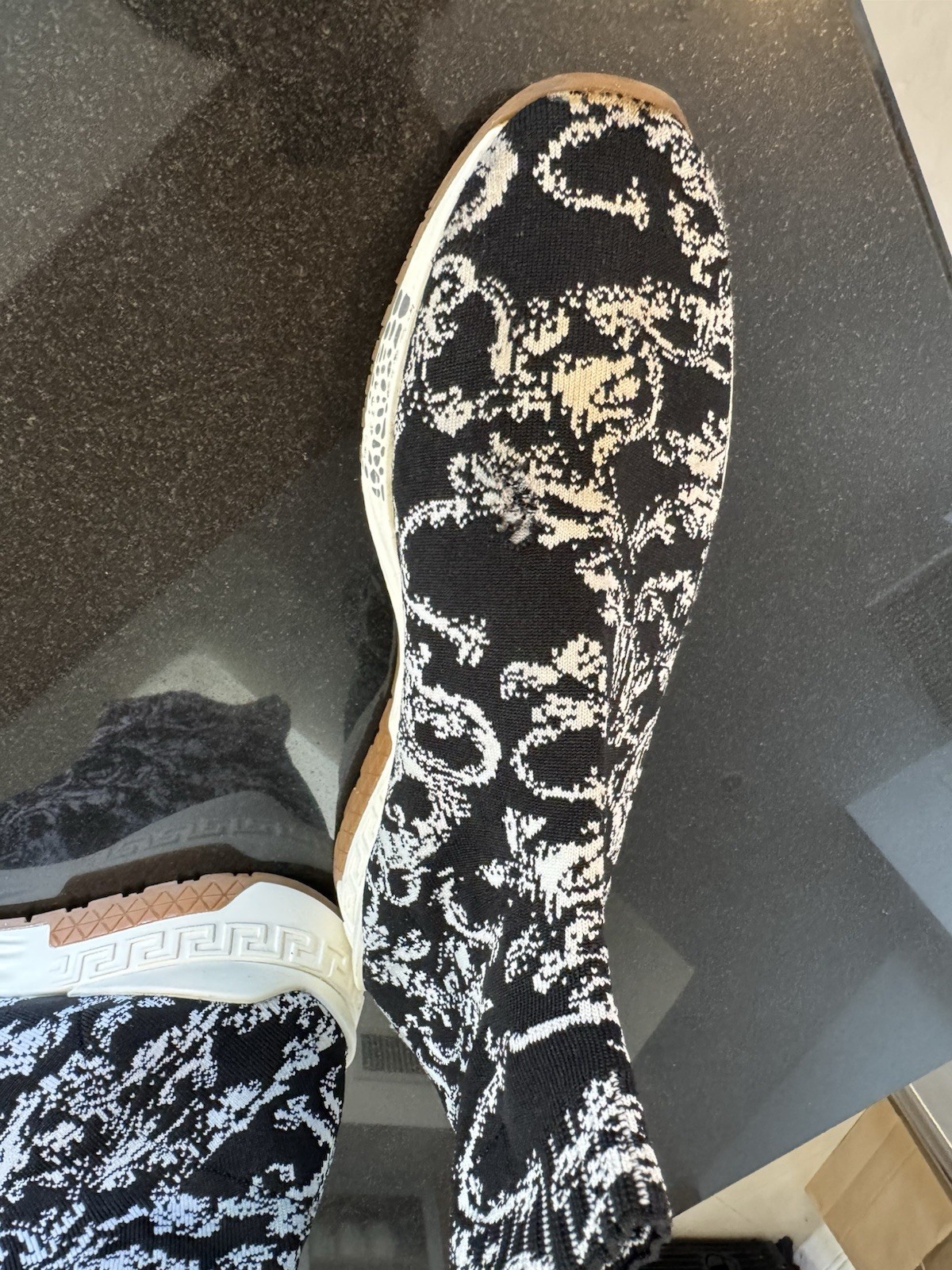 Versace Sock Sneakers Pull On Black White Logo Knitted Fabric Casual Shoes Men
