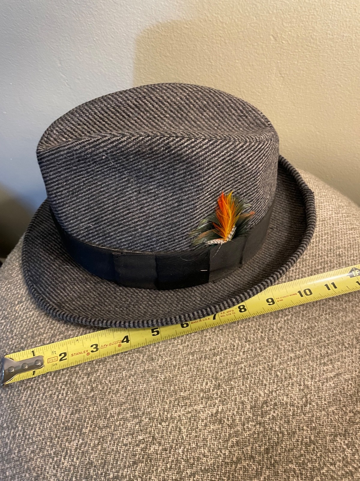 Vintage Robert Royal All Wool Fedora Hat Small Gray with Feather & Braided Band