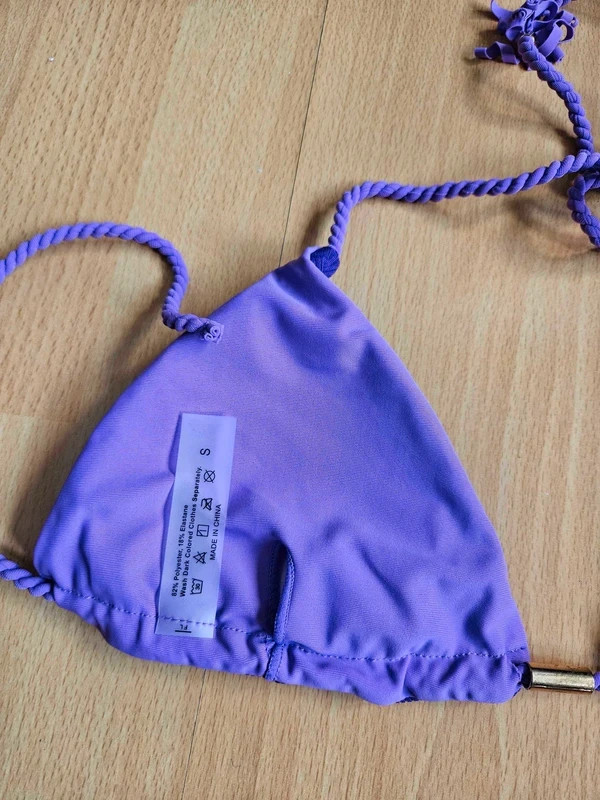 Shein Ribbed Fabric Handwoven Tassel Halter Neck Purple Bikini Set