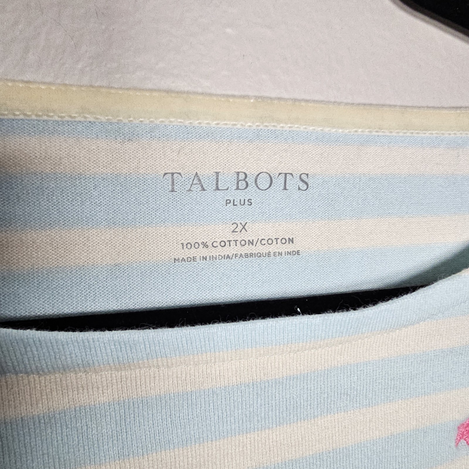 Talbots Womens 2X Ice Skating Embroidered Blue White Striped Shirt Novelty Top