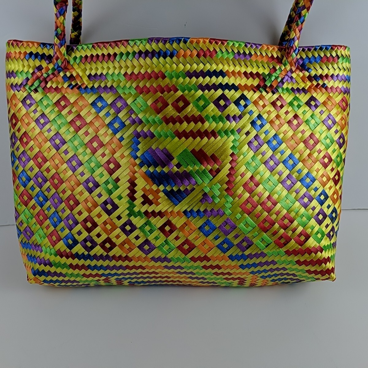 woven mexican tote handmade of recycled plastic Colorful Purse Handbag