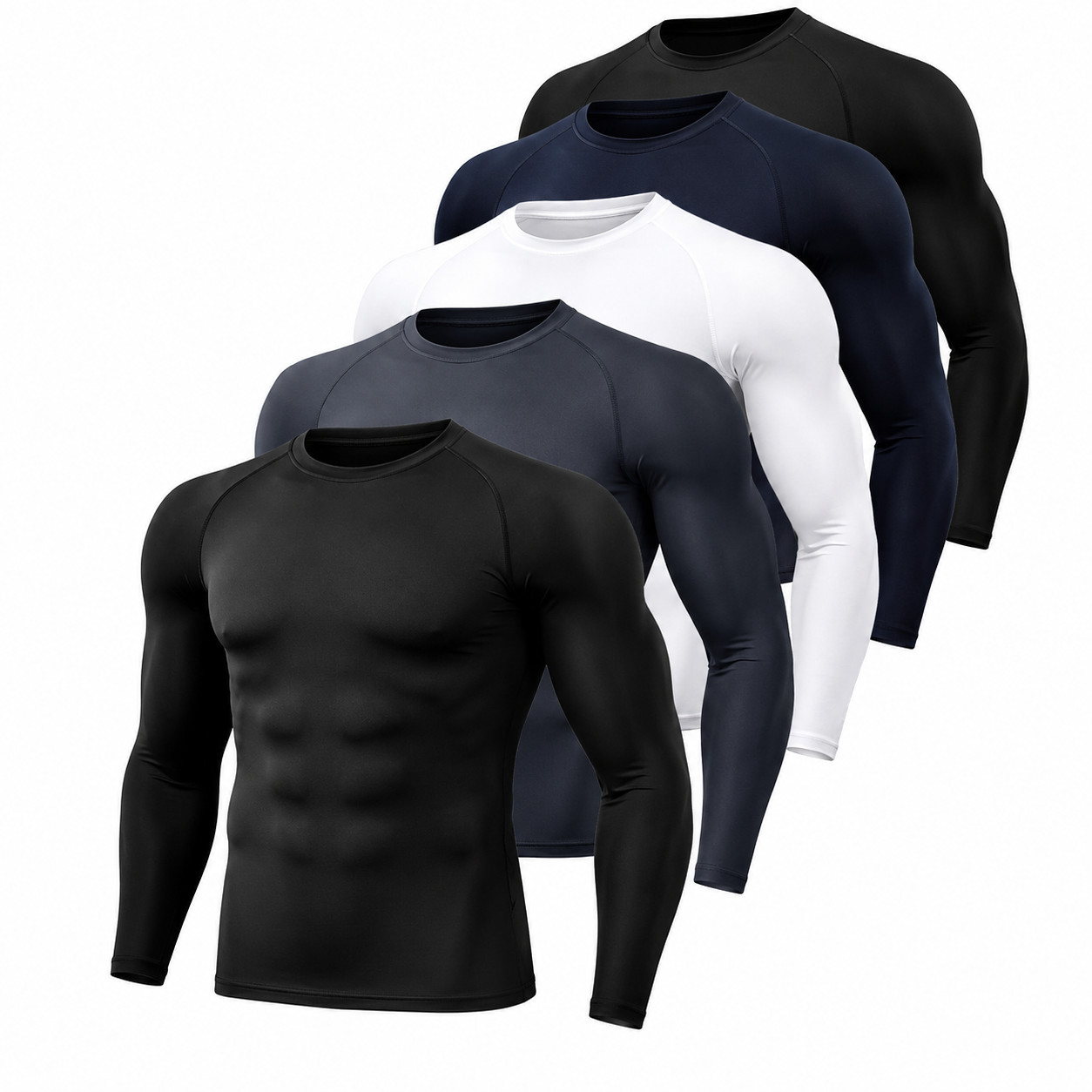 Mens Compression Long Sleeve Shirt Athletic Workout Gym Running Base Layer S-2XL