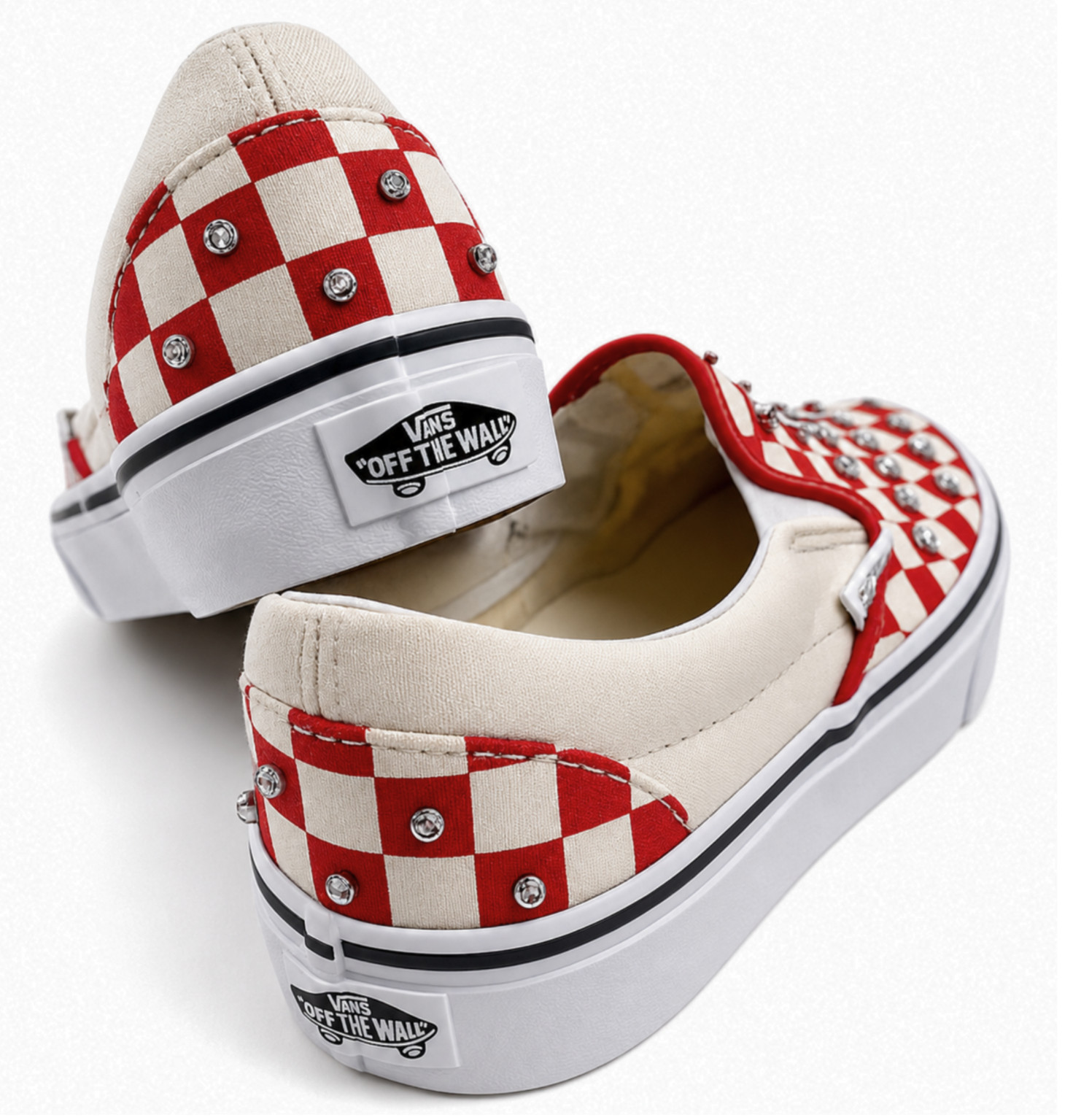 Vans Classic Slip-On Checkerboard Rhinestone Red Beige Canvas Women’s 6.5 NIB