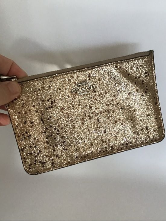 Coach F38641 Star Glitter Gold Metallic Leather Wristlet Wallet