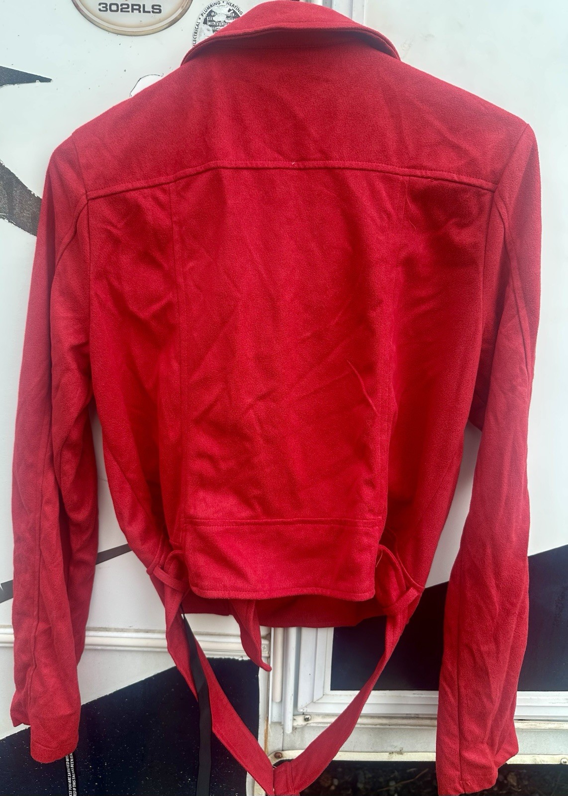 PrettyLittleThing Red Biker Jacket Belted Zip Buckle Women’s Size 12