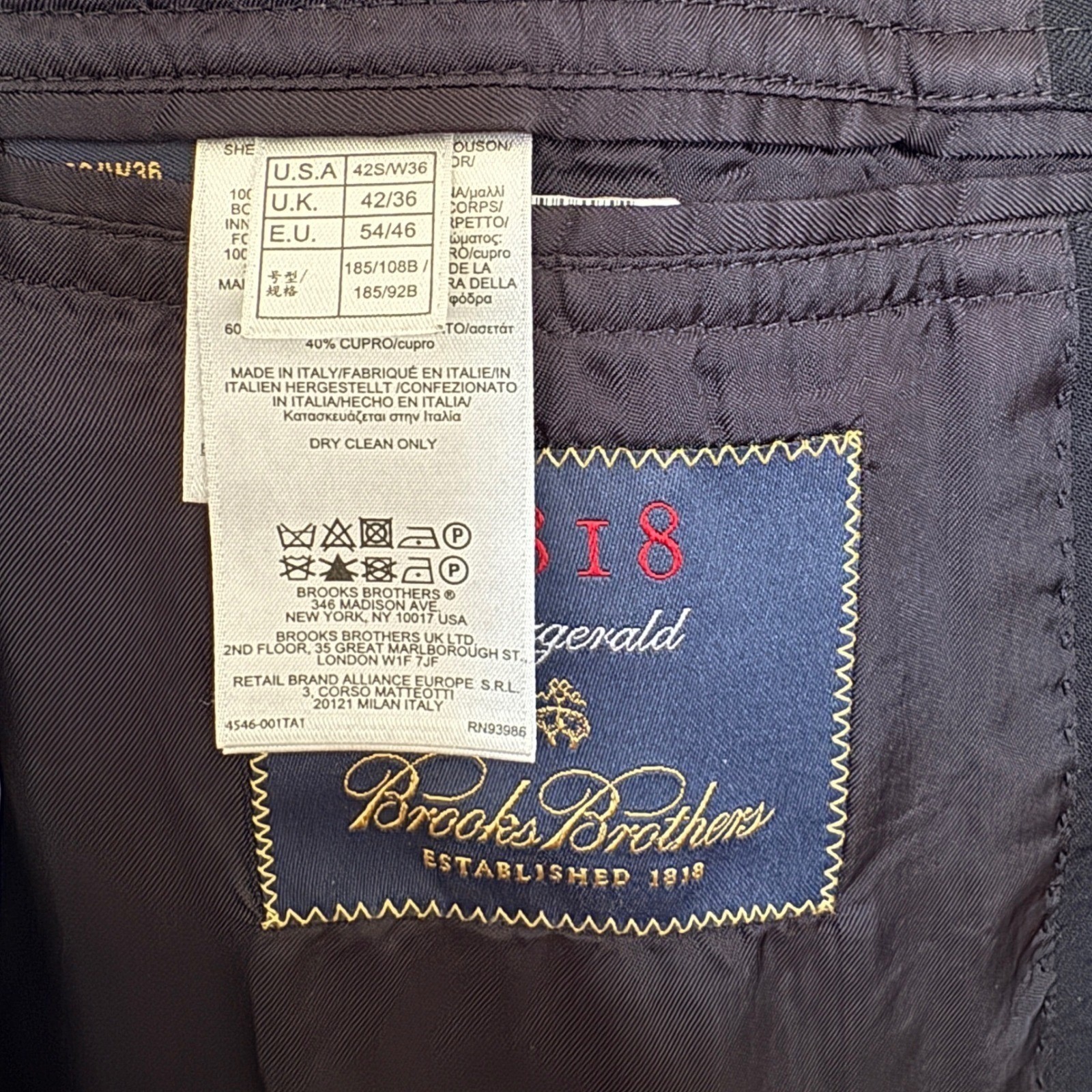 Brooks Brothers 1818 Fitzgerald Navy Blue Wool Blazer Sport Coat Italy 42S