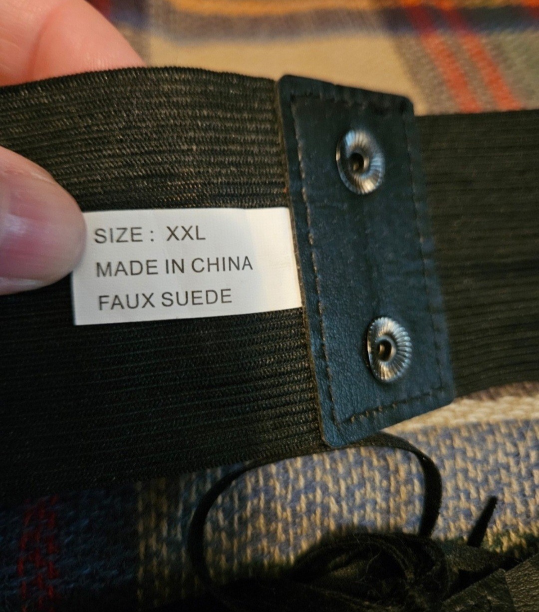 Black Velour Lace-Up Snap Closure Belt, Size XXL