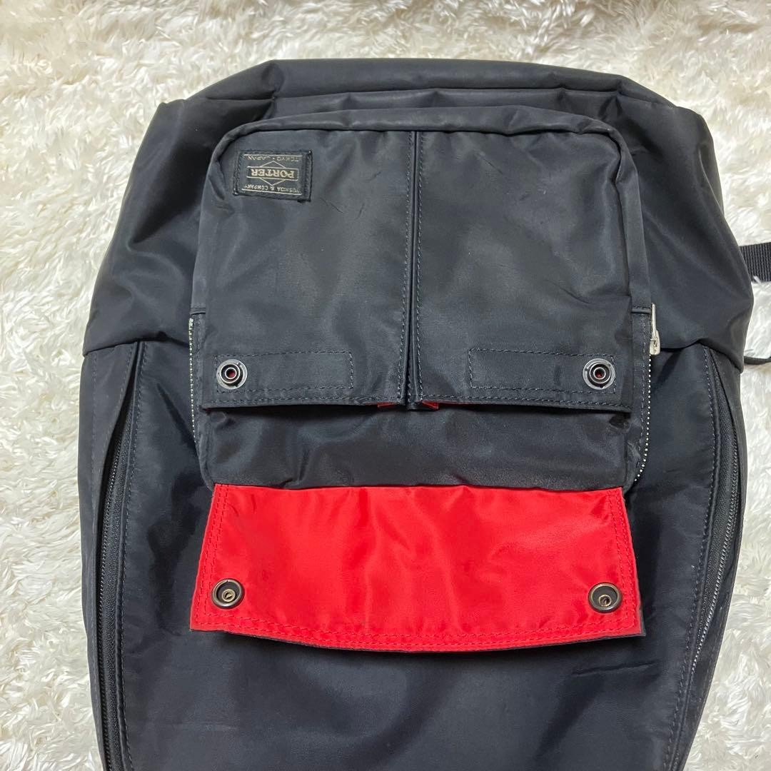 Porter L-Fine Ils Rucksack Backpack Nylon Polyester Black Red Used