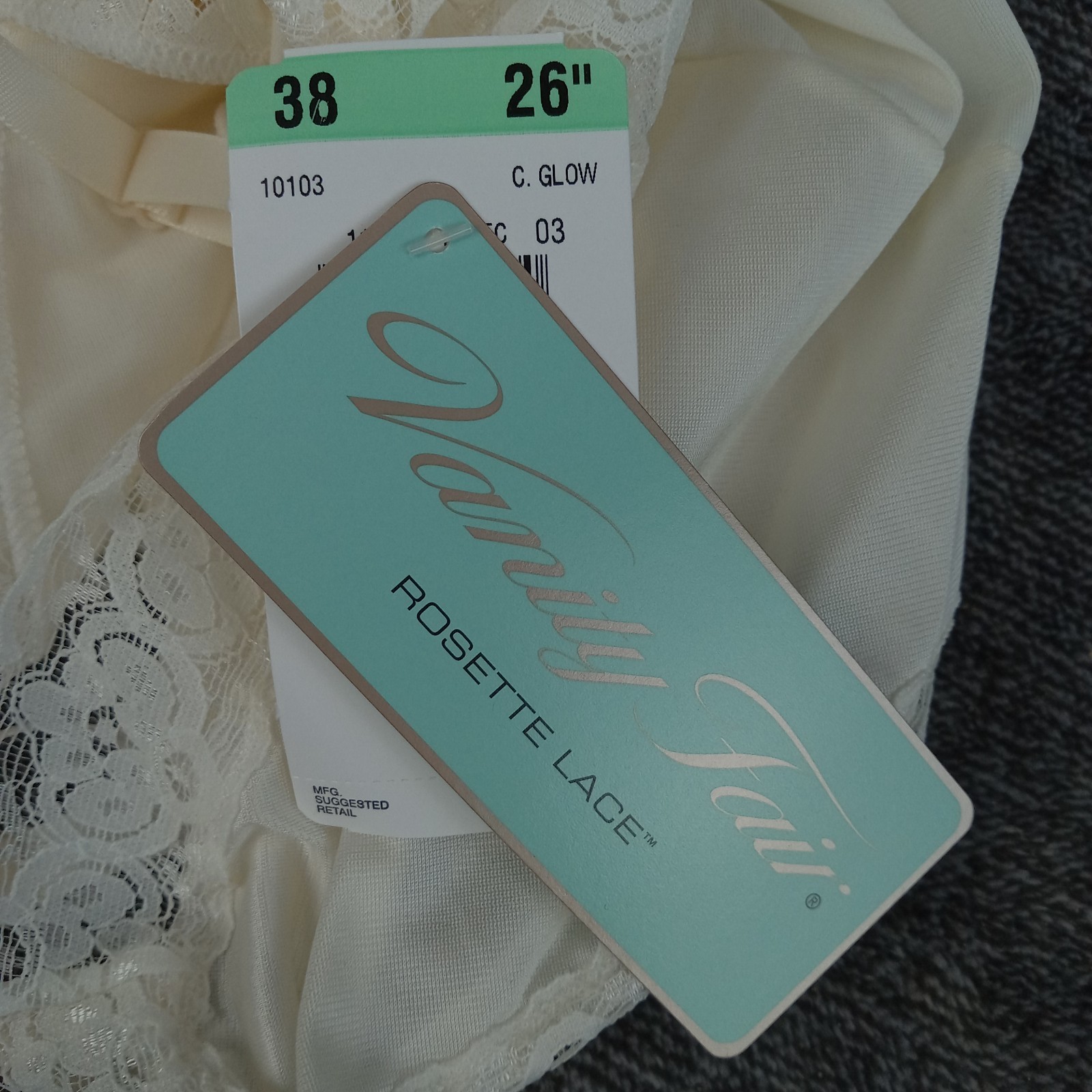 Vanity Fair Rosette Lace Full Slip Ivory Dress Womens 38 C Glow 10103 New 26″