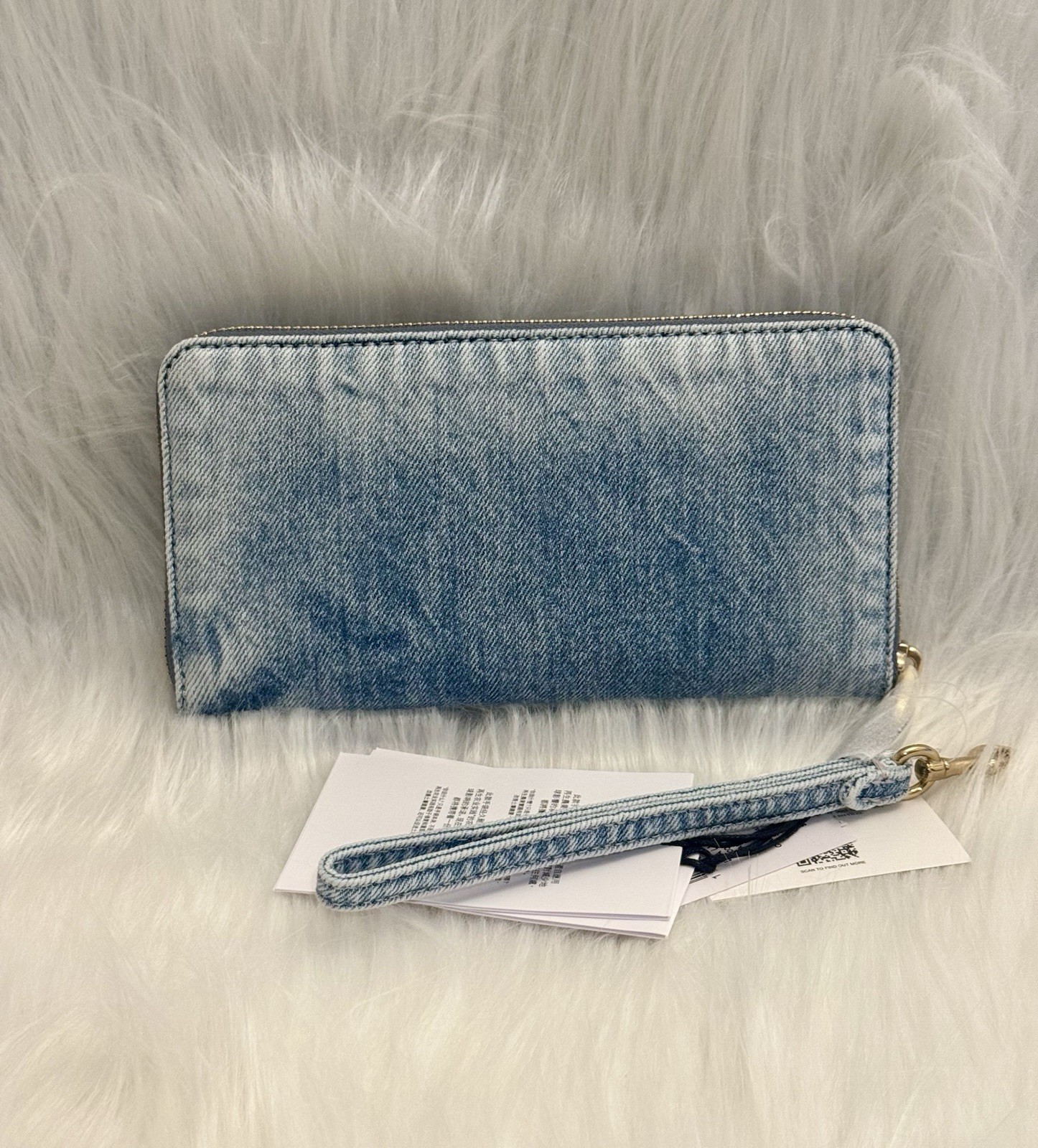 NWT Coach Long Zip Around Wallet In Loved Denim CEC21 in Gold Light Indigo