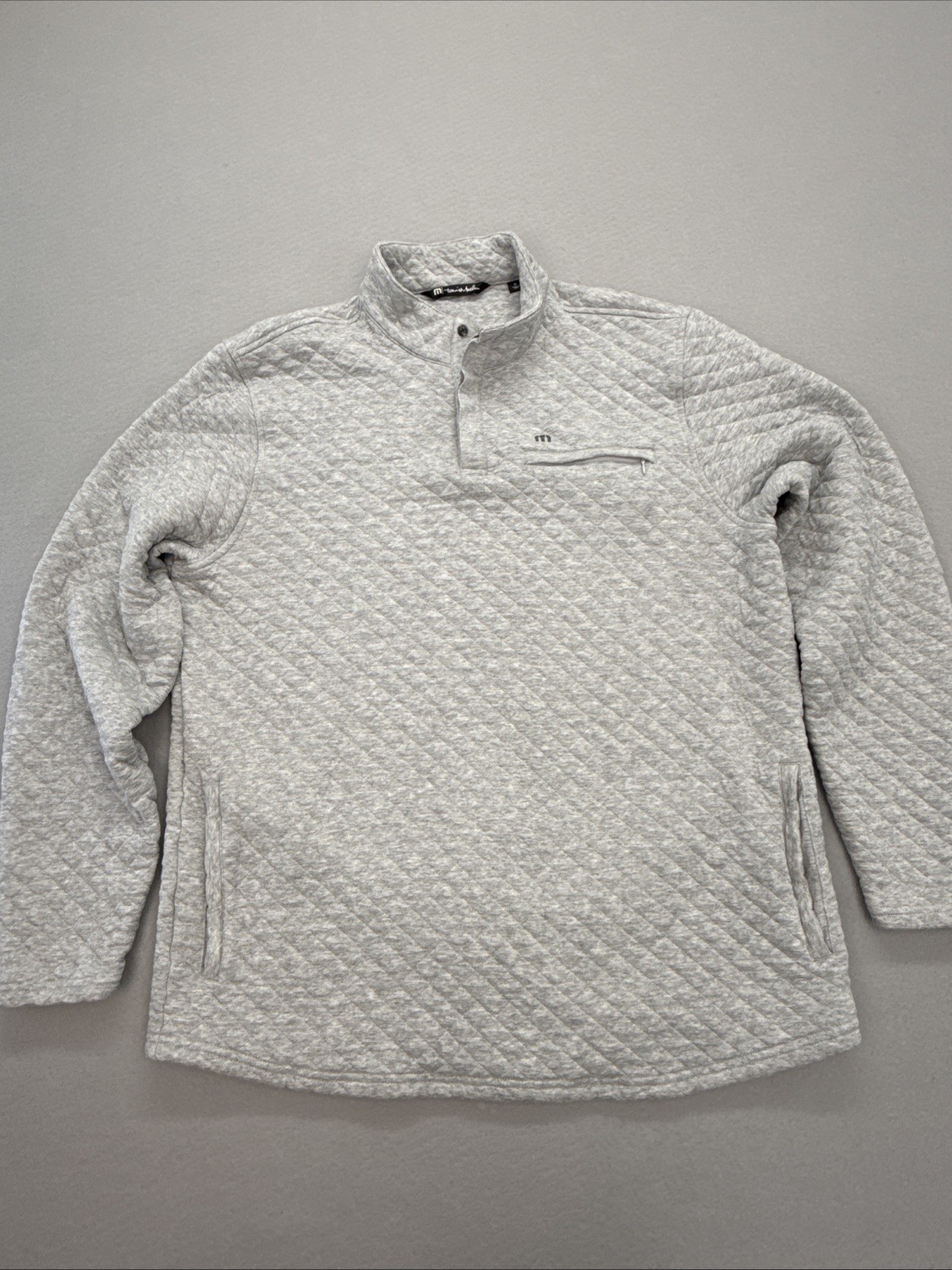 Travis Mathew Pullover Sweater XL Transatlantic 1/4 Button Quilted Pockets Golf