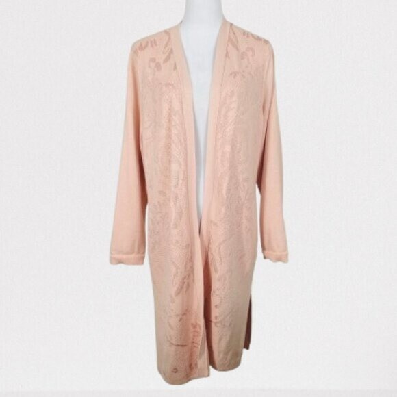 Chico’s NEW Long Boho Tonal Jacquard Cardigan Size 3/XL Peach