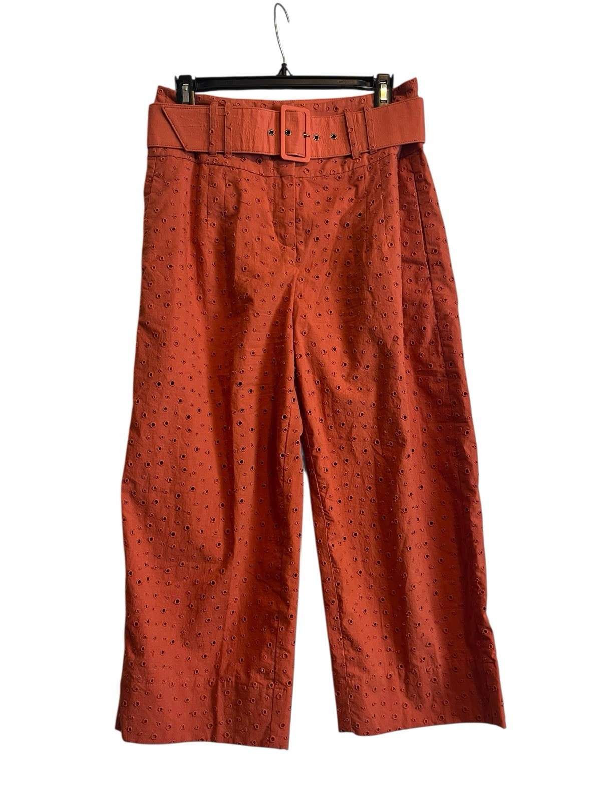 Anthropologie Where The Mountains Meet Cropped Pants 6 Orange Eyelet High Waist