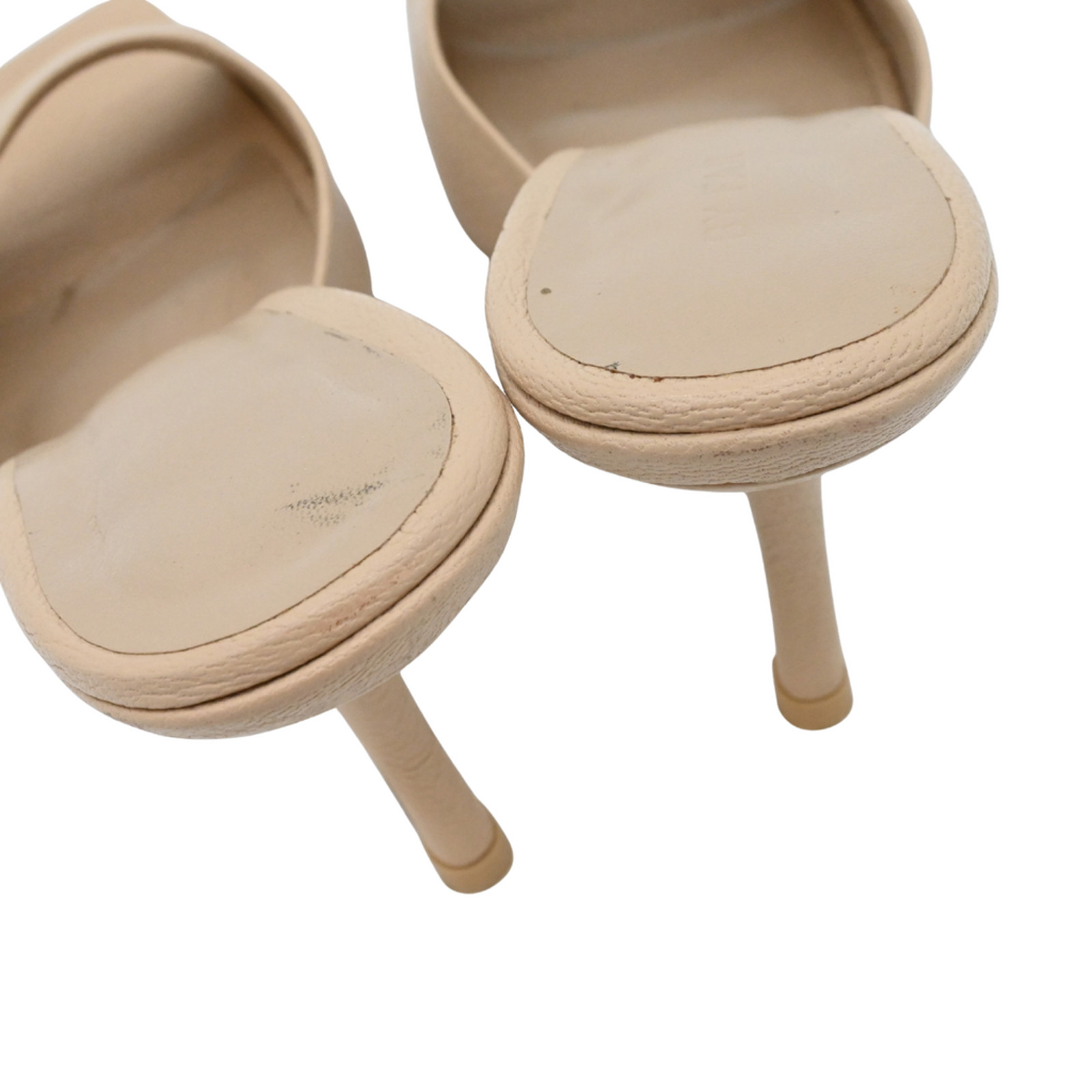 BY FAR | Nude Mora Leather Heel Mules Size 39