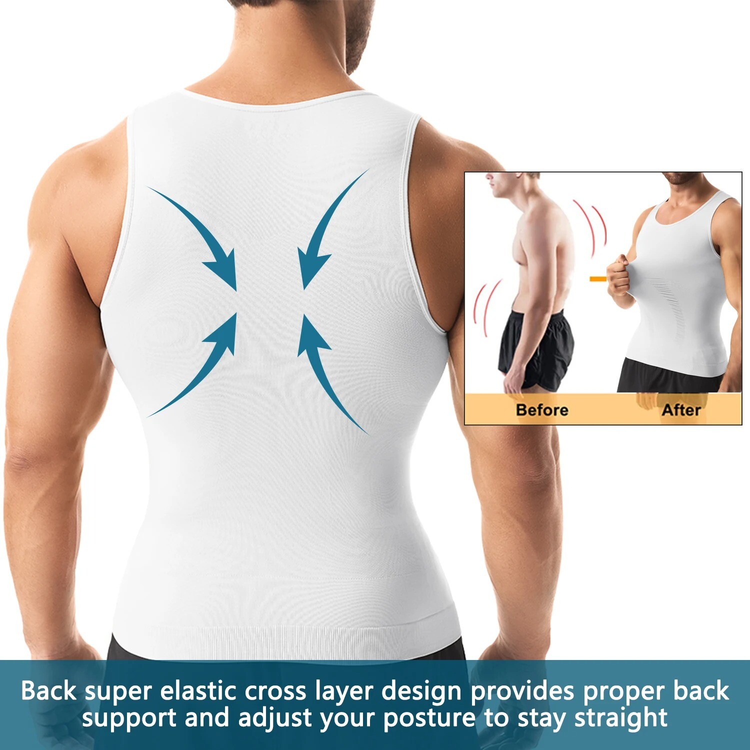3 Pack Mens Compression Shirt Slimming Body Shaper Vest Tummy Control Shapewear