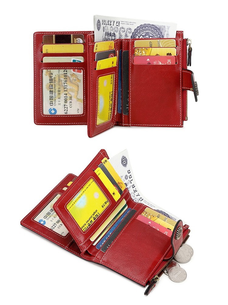 Women Bifold RFID Blocking Genuine Leather Wallet Hasp Card Holder Small Handbag