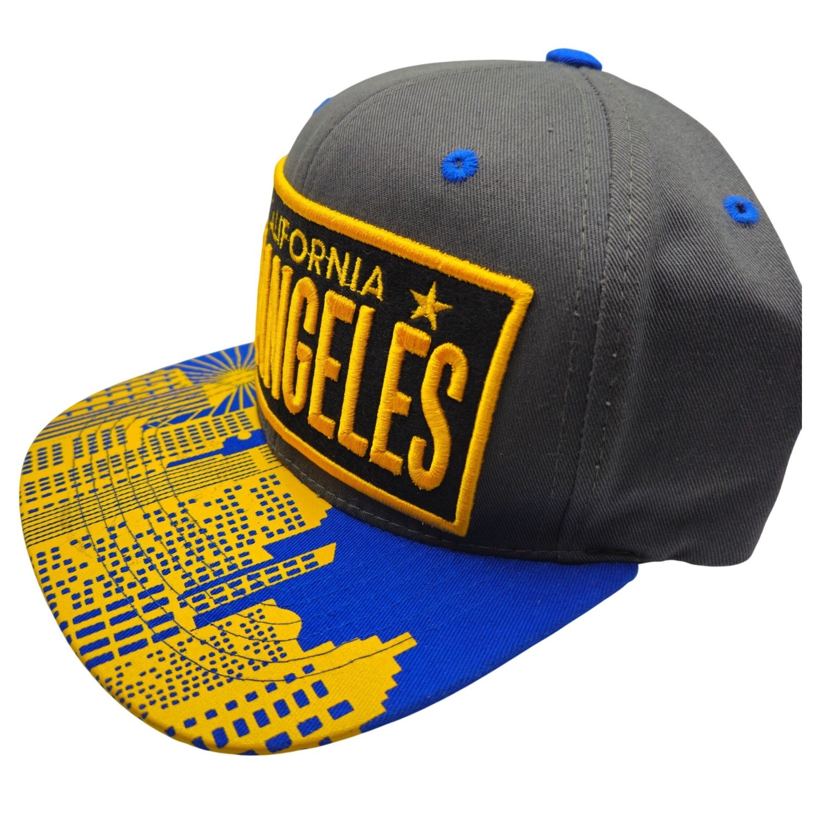 Top Level Los Angeles California Snapback Hat Grey Blue Skyline Graphic Brim