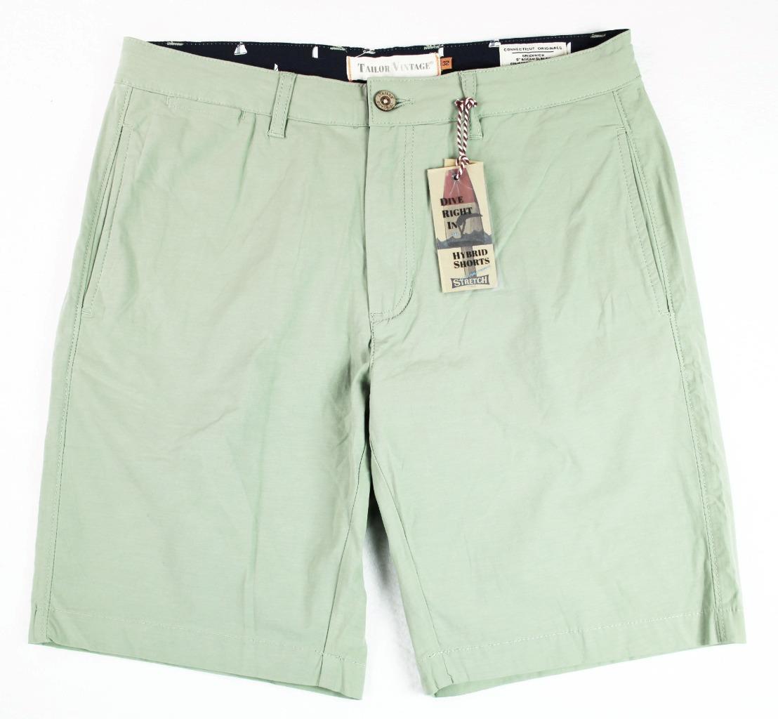 Tailor Vintage Shorts Mens 38″ Greenwich Slim Fit Hybird Flat Front Green $88NEW