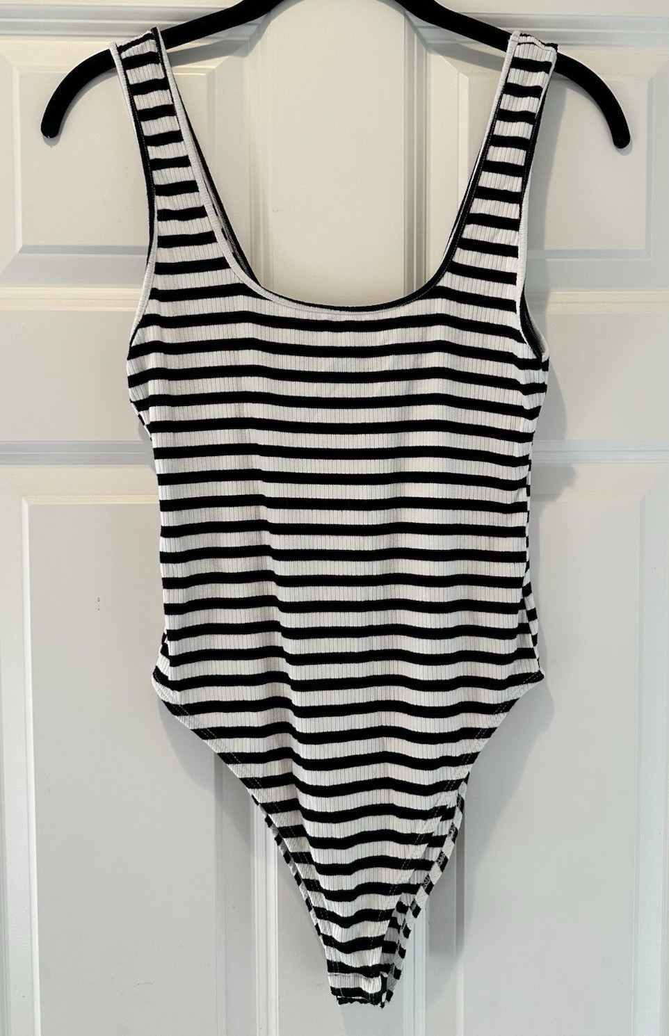 ZARA Striped Stretch One Piece Bodysuit Black & White Women’s Size M