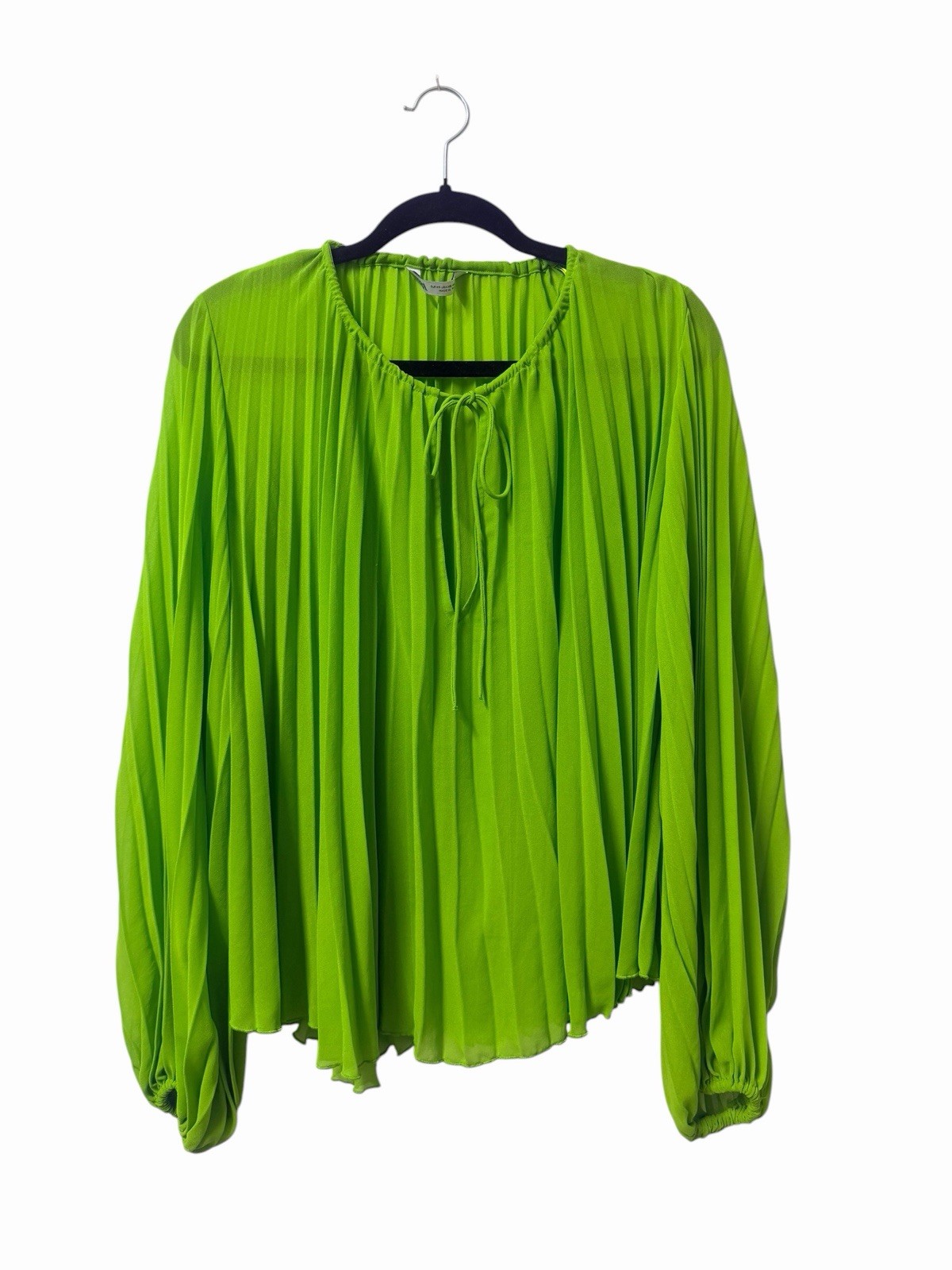 Zara Pleated Sheer Flowy Top Lime Green Size XS (Fits US 6)