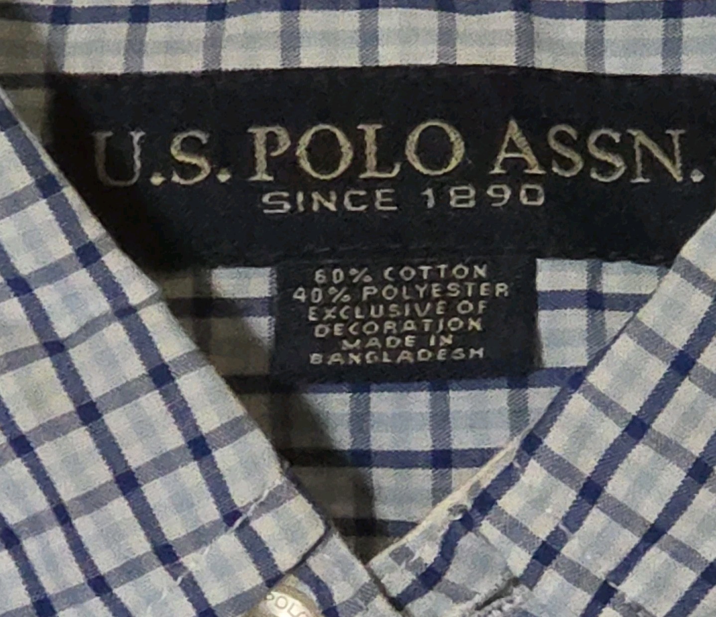 U.S. Polo Assn. Short Sleeve Button-Down Shirt Men’s S Blue White Check