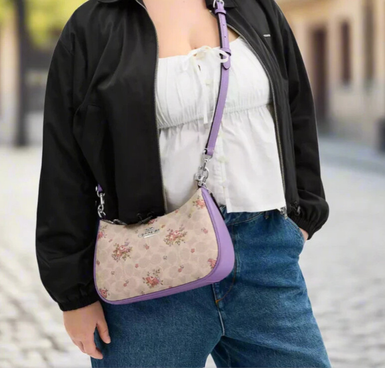 Coach Sand Multi Teri Floral Print Signature Coated Canvas Shoulder Bag (CAL37)