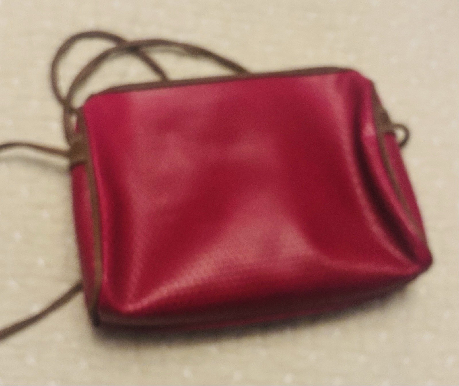 Liz Claiborne Red Small Crossbody Bag Brown Strap Zip Closure