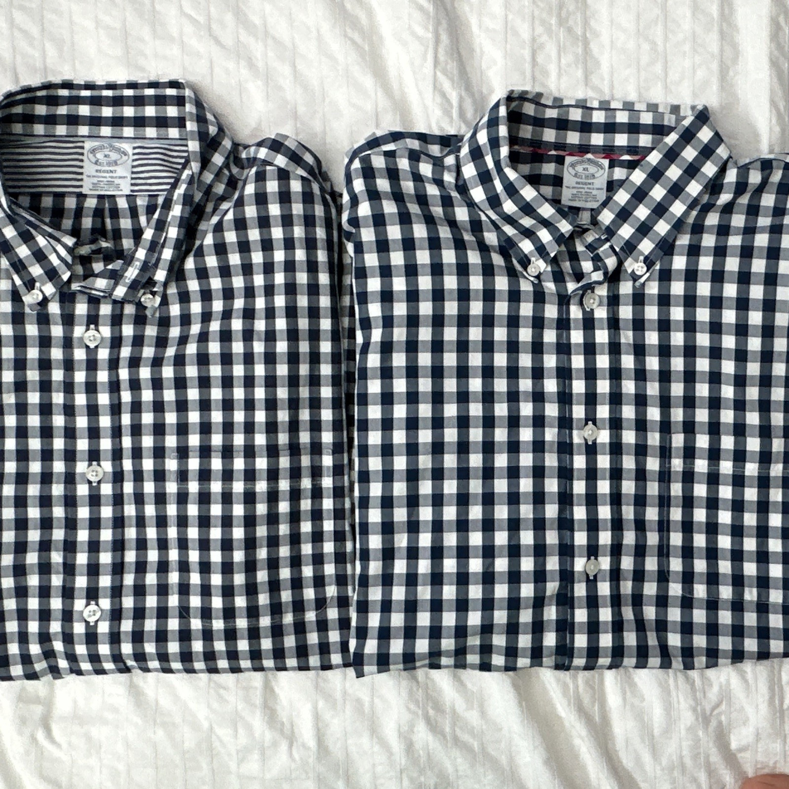 Brooks Brothers Lot 2 Men’s Regent XL Blue White Check Non-Iron Cotton Shirt