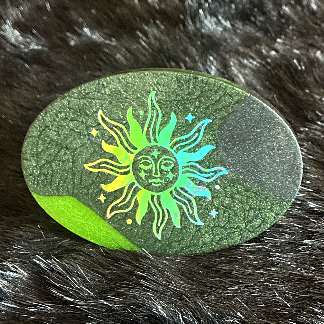 Oval Sun Face Barrette Black Green Yellow Blue Multicolor,