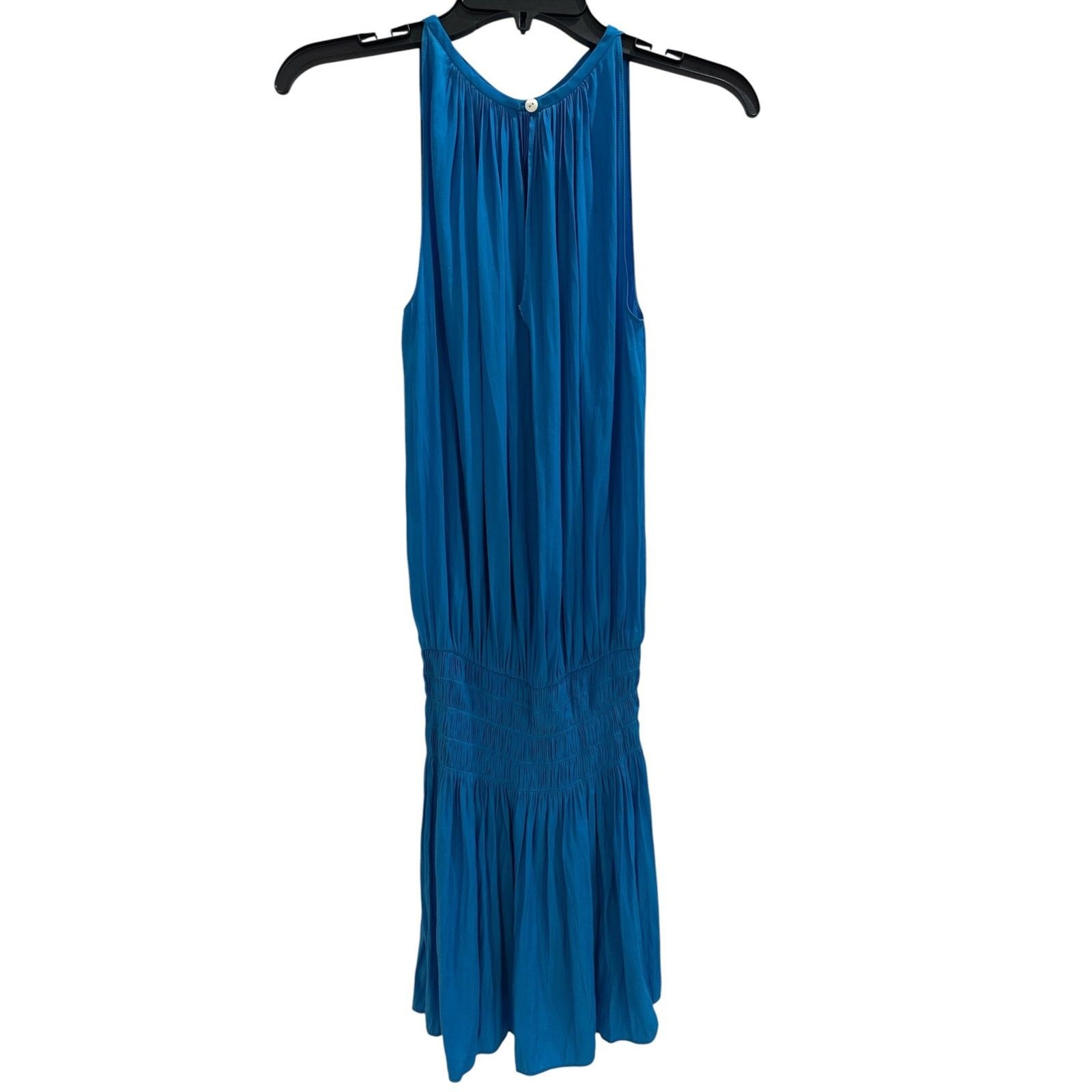 Ramy Brook Paris Smocked Blouson Sleeveless Mini Dress Blue Medium