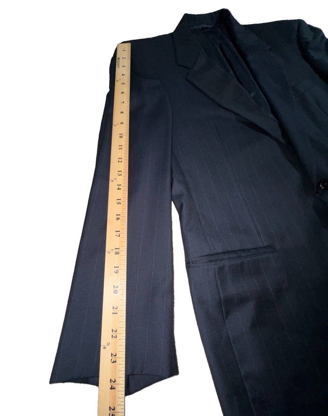 Hickey Freeman Collection Custom 100% Wool Navy Pinstripe Suit 44L Morton Britto
