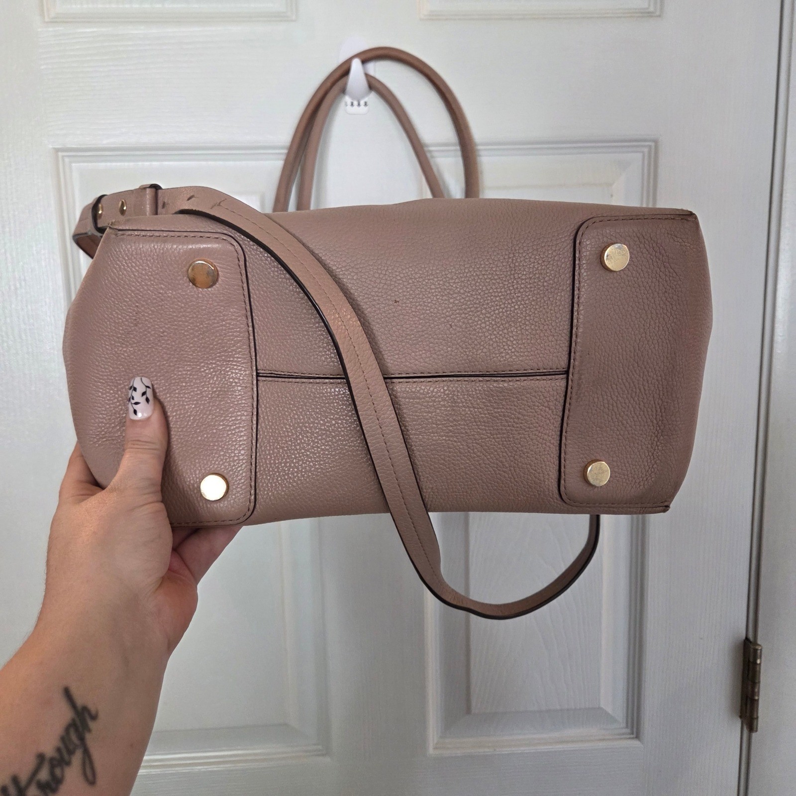 Michael Kors Mercer Large Pebbled Leather Satchel Mauve Pink Gold Hardware Tote