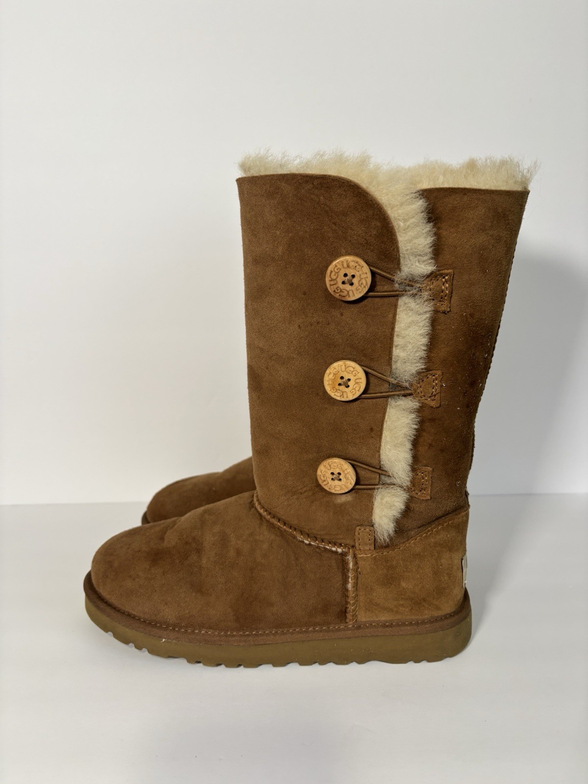 UGG Australia Bailey Button Triplet Brown Knee High Suede Sheepskin Women 4
