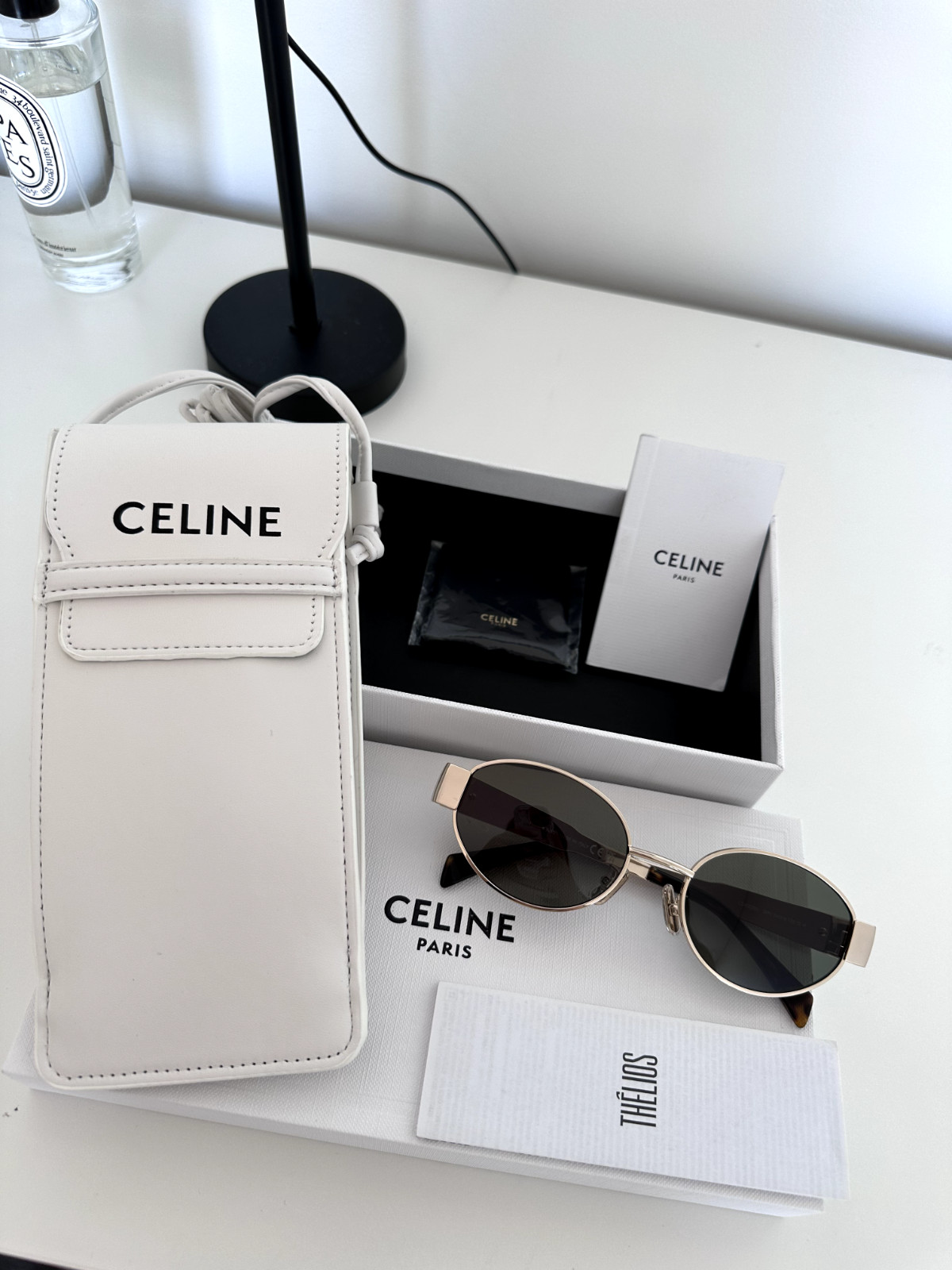 CELINE Women Gold/Green Triomphe Oval Sunglasses In Metal 01 CL40235U GIFTABLE