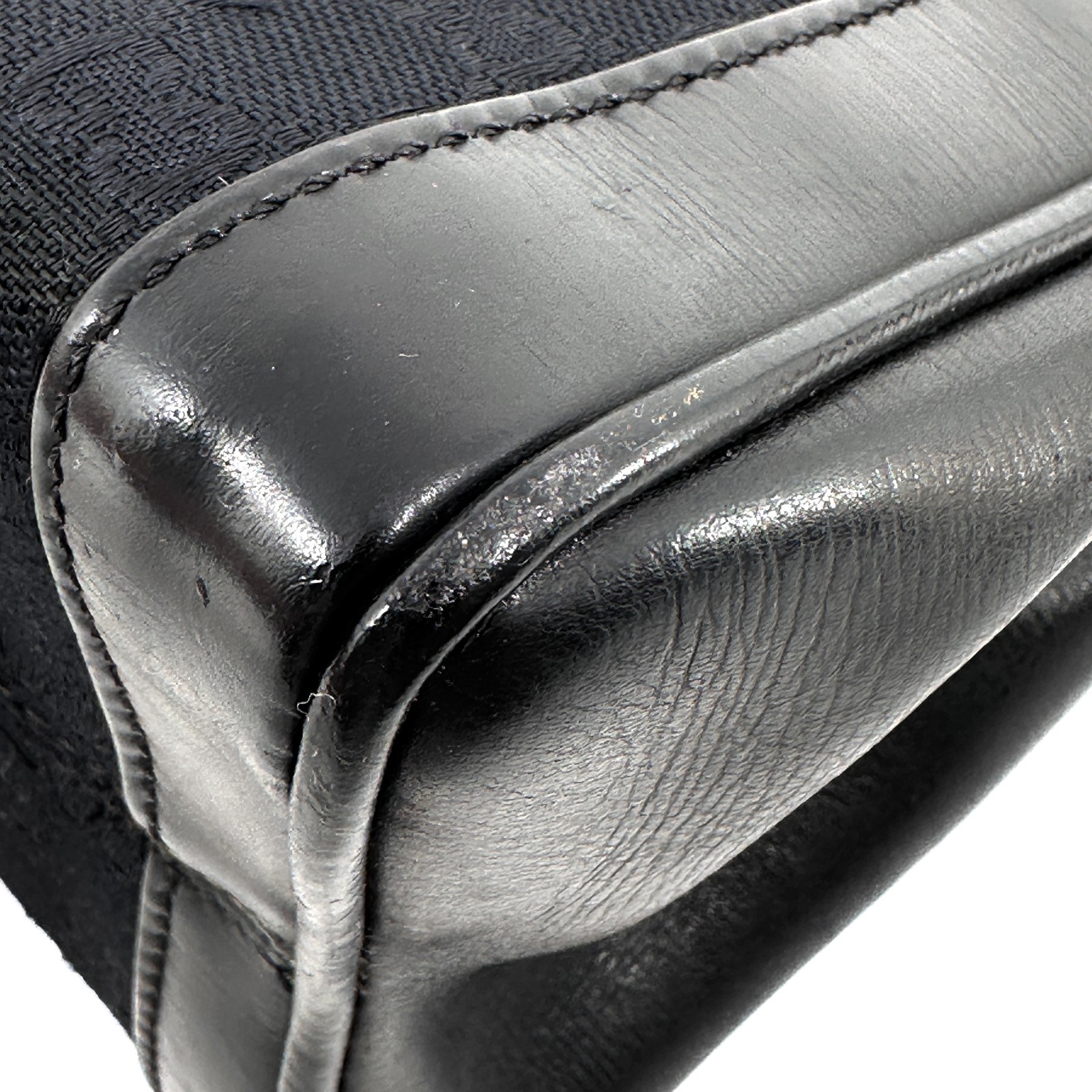 Vintege GUCCI Shoulder Bag GG Horse Bit Black Leather Canvas Auth From Japan