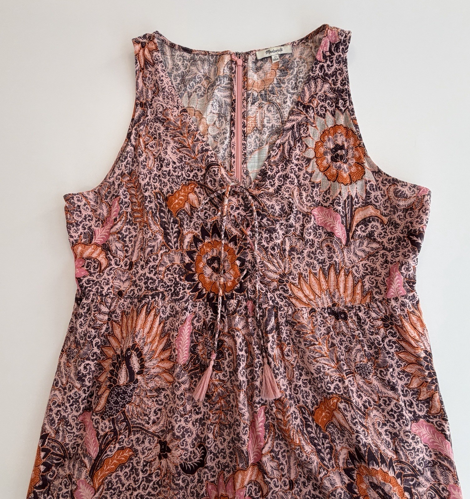 Madewell Lace-Up Midi Dress Sz 14 Boho Cottagecore Casual Cotton Bali Bloom