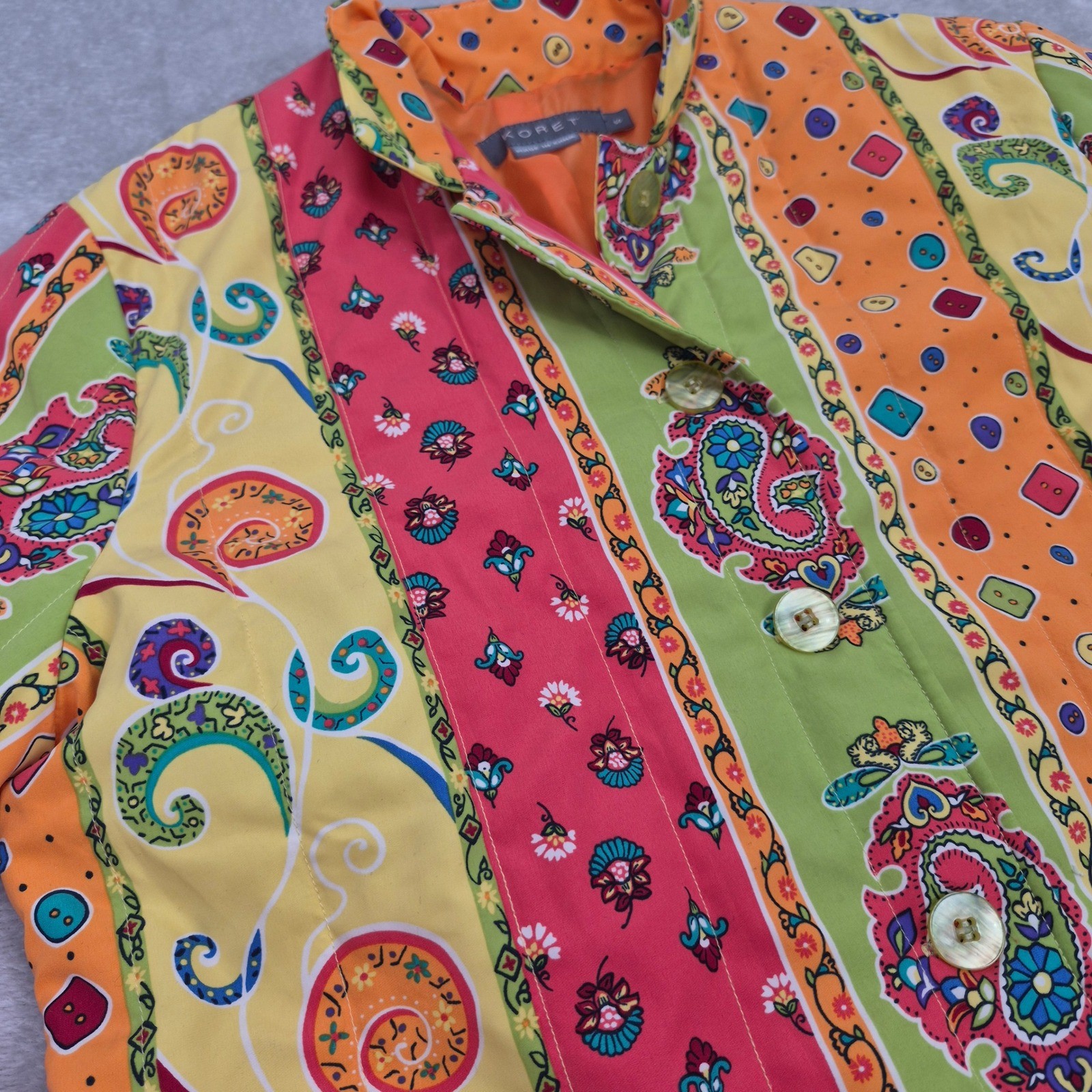 KORET Colorful Paisley Print Button Quilted Blazer Jacket Womens S Grandma House